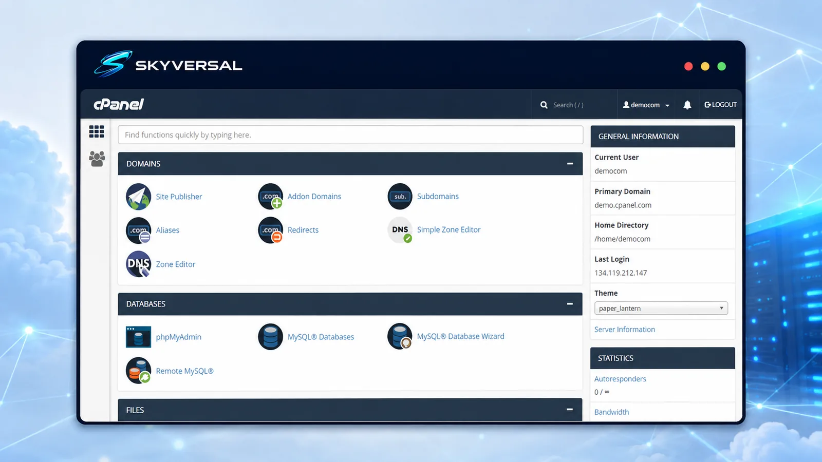 cPanel control panel